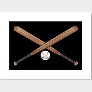 Crossed Baseball Bat With Baseball Below Posters and Art